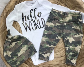 Newborn Coming Home Outfit/hello World/newborn Boy Camo Outfit - Main Image
