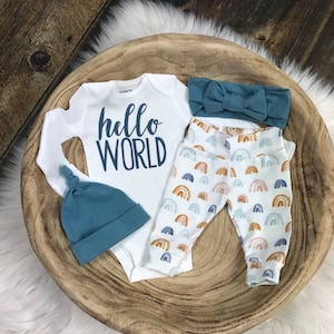 Newborn Baby Earthtone Rainbow Coming Home Set, Rainbow Baby,Gender Neutral Baby, Earthtone Rainbow organic Pants, hat, bow, Premie baby