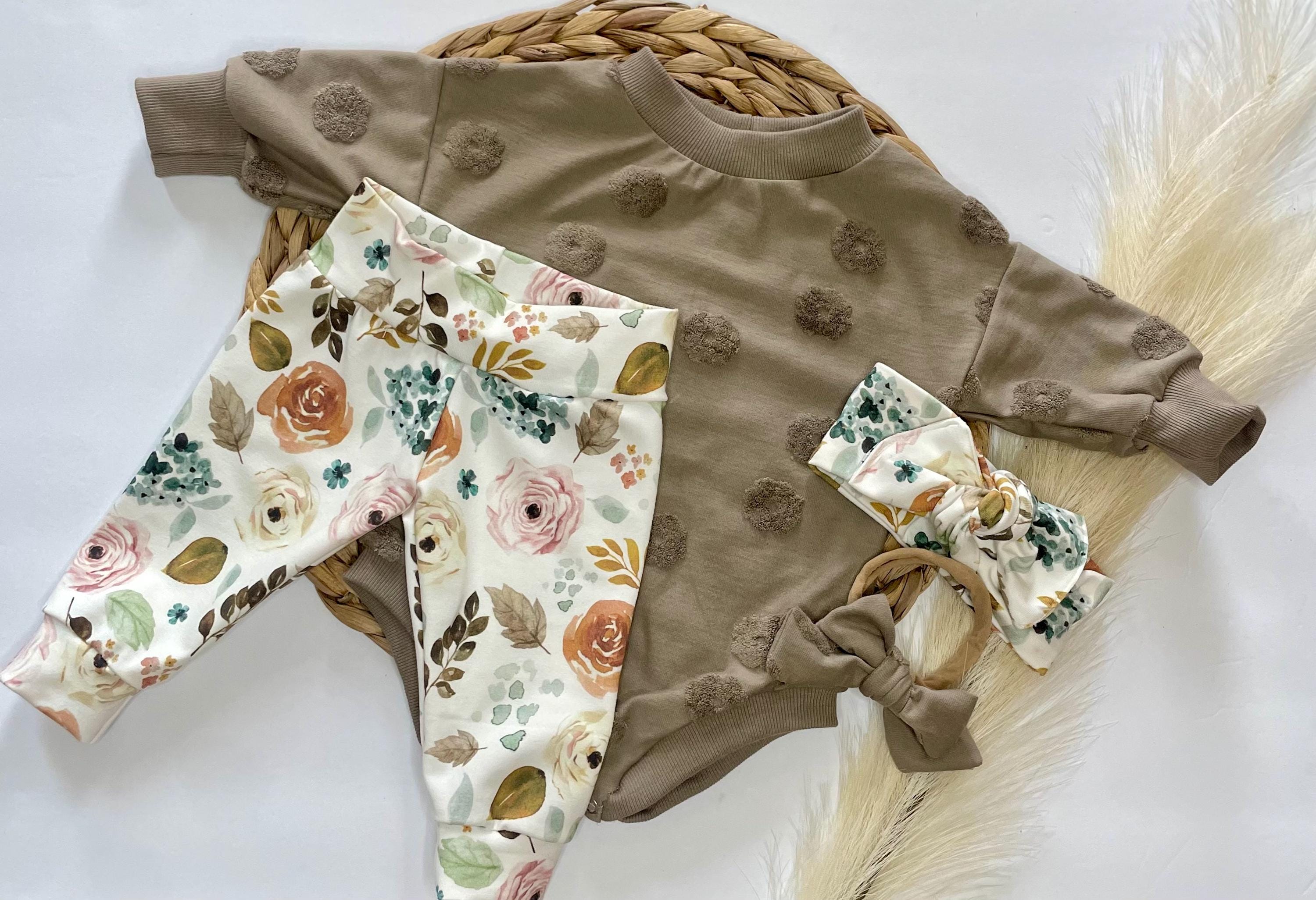 Organic Baby Girl Outfit/newborn girl/baby girl floral outfit/toddler girl outfit/Floral sweater romper & floral joggers/baby gift