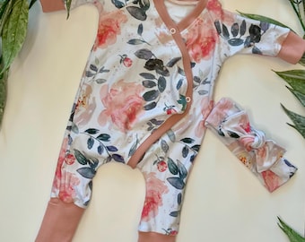 Organic Baby clothing/baby girl clothing/baby girl romper/delicate floral girl romper/baby girl/baby gift/Premie-24 months/made in USA
