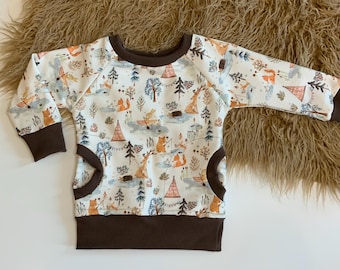 Baby organic clothing/toddler organic clothing/boy sweatshirt/boy forest animals sweatshirt/baby gift/baby clothes