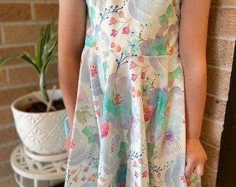 Aquarell Twirl Kleid/ Mädchen Twirl Kleid/ Baby, Kleinkind Kleid/ Bio Mädchen-Kleidung/ Sommerkleid/ Floral Kleid/ Geburtstagskleid/ Ostern Kleid