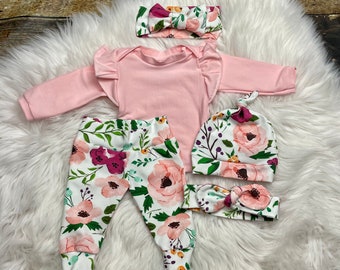 Recién nacida chica que viene a casa traje, recién nacido niña / bebé niña traje en acuarela Floral; Ducha de bebé; Niña/Chica Premie