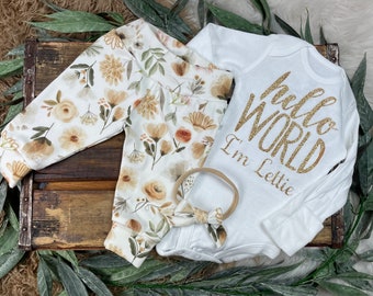 Traje de niña recién nacida que regresa a casa; Traje personalizado, Traje floral de acuarela, Baby Girl, Baby Shower, Premie Girl, Premie clothes