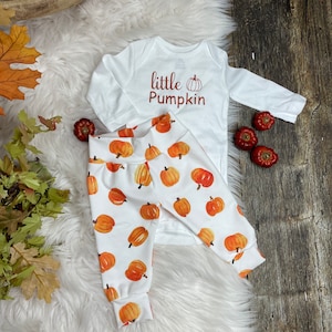 Baby pumpkin outfit/little pumpkin/baby fall clothes/toddler pumpkin pants/Halloween pants/Thanksgiving pants image 1