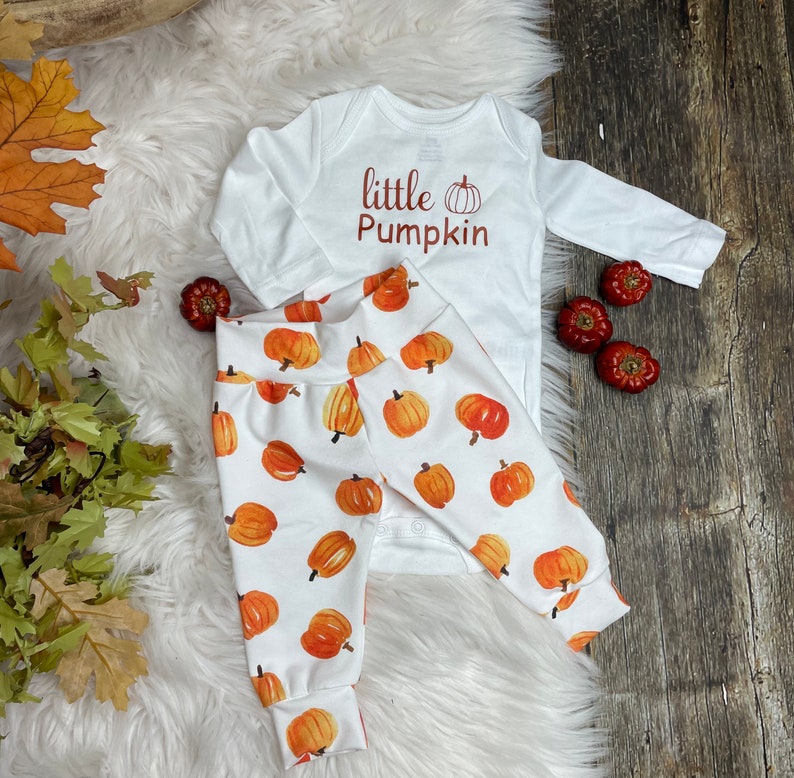 Baby pumpkin outfit/little pumpkin/baby fall clothes/toddler pumpkin pants/Halloween pants/Thanksgiving pants image 1