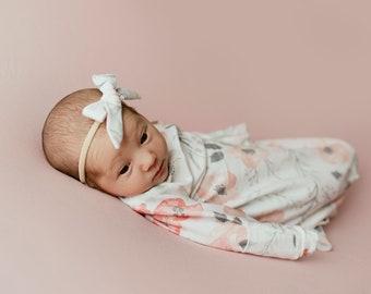 Newborn Girl Coming Home Outfit, Baby Girl Coming Home Outfit in Earth Tones, Knotted Gown, Knotted Sleeper, Watercolor Floral, Premie