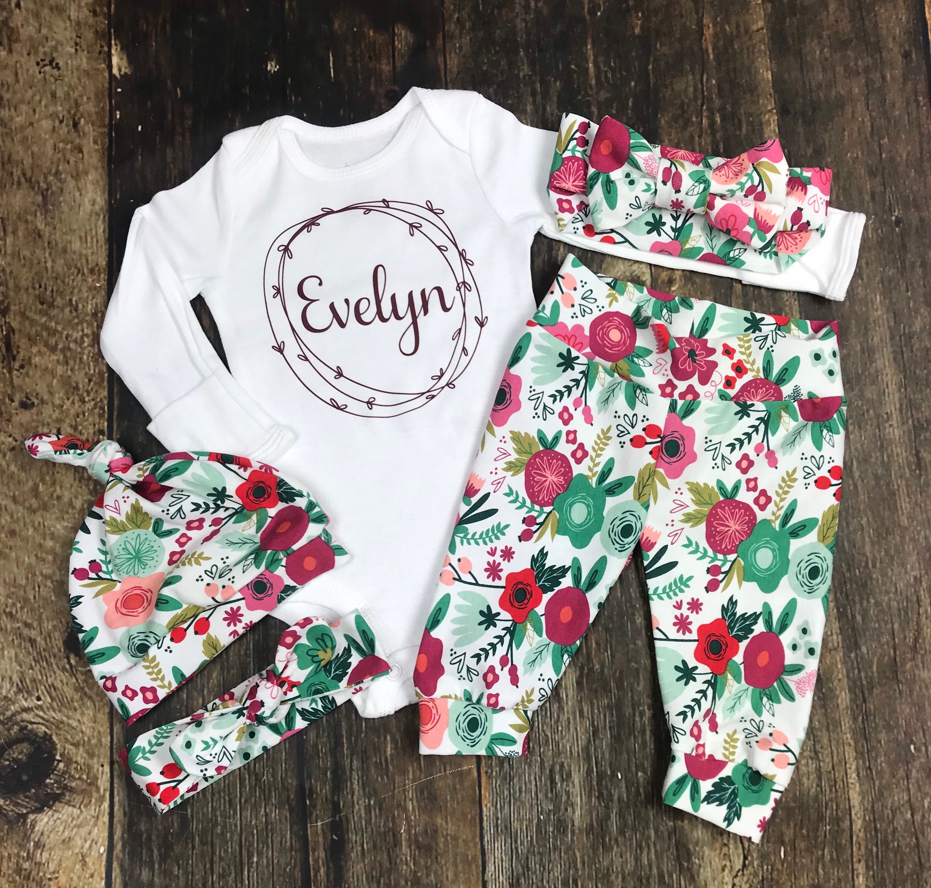 Newborn Girl Outfit in mint floral baby girl personalized Etsy