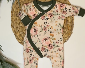 Organic Baby clothing/baby girl outfit/baby girl romper/ floral girl romper/baby girl/baby gift/Premie-24 months/made in USA
