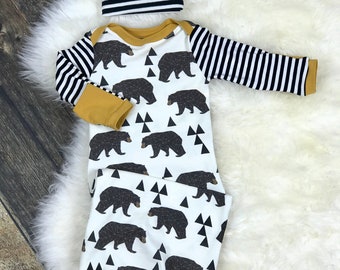 Newborn Boy Coming Home Outfit, Bear Newborn Boy Sleeper, Newborn Sleepsack, Boy Baby Shower, Baby Boy Clothes, Premie Boy,