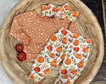 Organic Fall Baby Girl Outfit/Baby Girl Fall Clothing/Toddler Girl Fall Outfit/Pumpkin Leggings/Baby First Fall/Baby Gift/Baby Thanksgiving