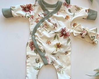 Organic Baby clothing/girl baby outfit/floral baby outfit/baby romper/baby gift/Premie-24 months/made in USA