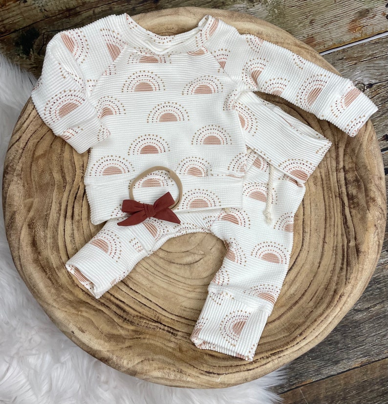 Neutral Baby Coming Home Outfit/Organic Baby Clothes/Rainbow baby/rainbow waffle clothing/Organic Waffle knit Sets/Baby Gift/Hospital Gift image 6