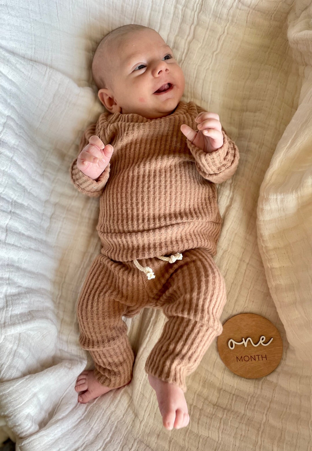 Gender Neutral Baby Outfit/waffle Knit Baby Outfit in Toffee/baby Hospital Outfit/newborn Baby