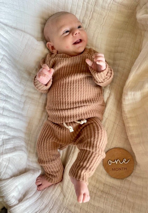 Gender Neutral Baby Outfit waffle Knit Baby Outfit in Toffee baby Hospital Outfit newborn Baby premie Baby baby Gift baby Boy Girl Etsy