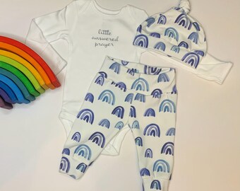 Rainbow Baby Boy Coming Home Set/Newborn baby organic clothing/ baby organic clothes/rainbow baby/baby boy/Premie baby/baby shower