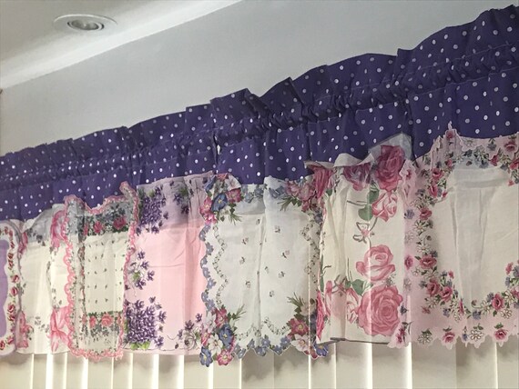 Purple With Silver Polka Dots Hankie Valance Window Etsy