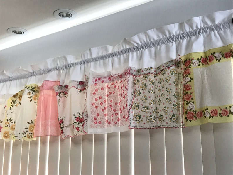 Pink And White Hankie Valances Curtains Etsy