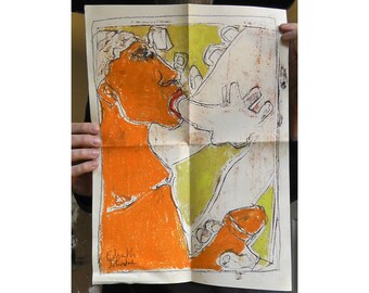 LIPSTICK BLOWJOB 3 by Edgeworth Johnstone - Original oil paint and pastel drawing on folded paper, erotic portrait, gay art, blow job, sex