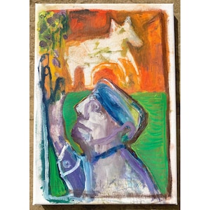 Heckel's Horse Jr. - Sowing Seeds - oil on canvas painting, signed original, small expressionist paintings outsider art expressionism artist