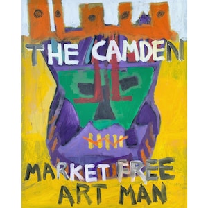 Edgewertige Johnstone - Camden Mask 3 - Öl auf Leinwand Gemälde, Porträt signiert Expressionist, figurativ, großes Gesicht, große gestreckte Leinwand