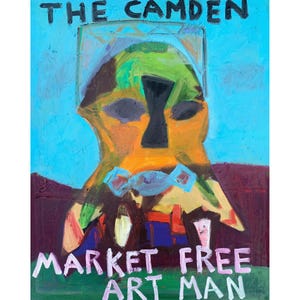 Edgeworth Johnstone - Camden Mask 5 - oil on canvas painting, portrait signed expressionist, figurative, big face, large stretched canvas