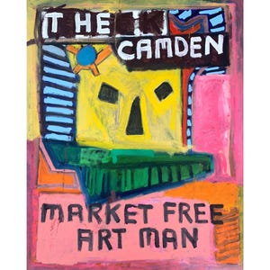 Edgewertige Johnstone - Camden Mask 4 - Öl auf Leinwand Gemälde, Porträt signiert Expressionist, figurativ, großes Gesicht, große gespannte Leinwand