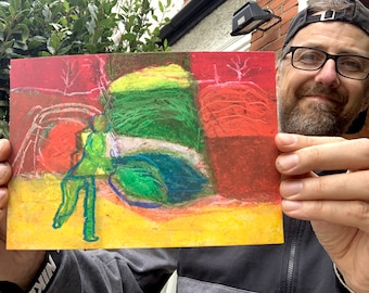 Leaf Waver - Original Oil Pastel Drawing on A5 size paper - Small Art