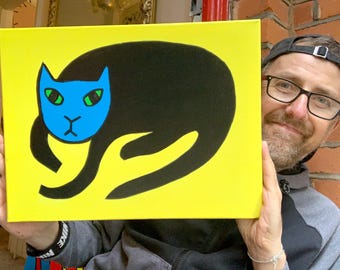 Cat 5 - Original Painting on Stretched Canvas - Cats - Pet Portrait - Pop Art Cartoon Style