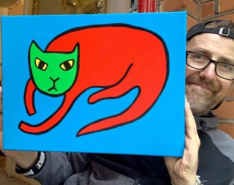 Cat 3 - Original Painting on Stretched Canvas - Cats - Pet Portrait - Pop Art Cartoon Style