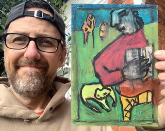 Accordianist - Original Oil Pastel Drawing on A5 size paper - Small Art