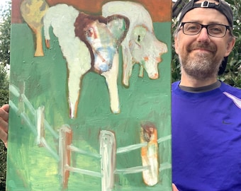 Two Rams - Oil Painting on Canvas - Original Art - Stretched Ready to Hang