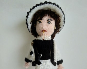 Coco Chanel, knitted doll, famous people doll, haute couture, high fashion designer doll, collectible dolls