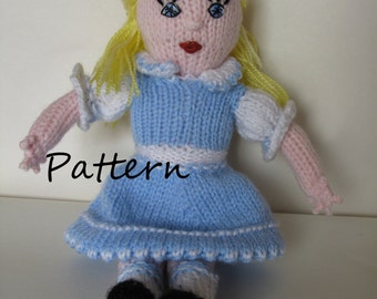 Knitted Alice in Wonderland, Lewis Carroll bookstory character, PATTERN, PDF file, tutorial