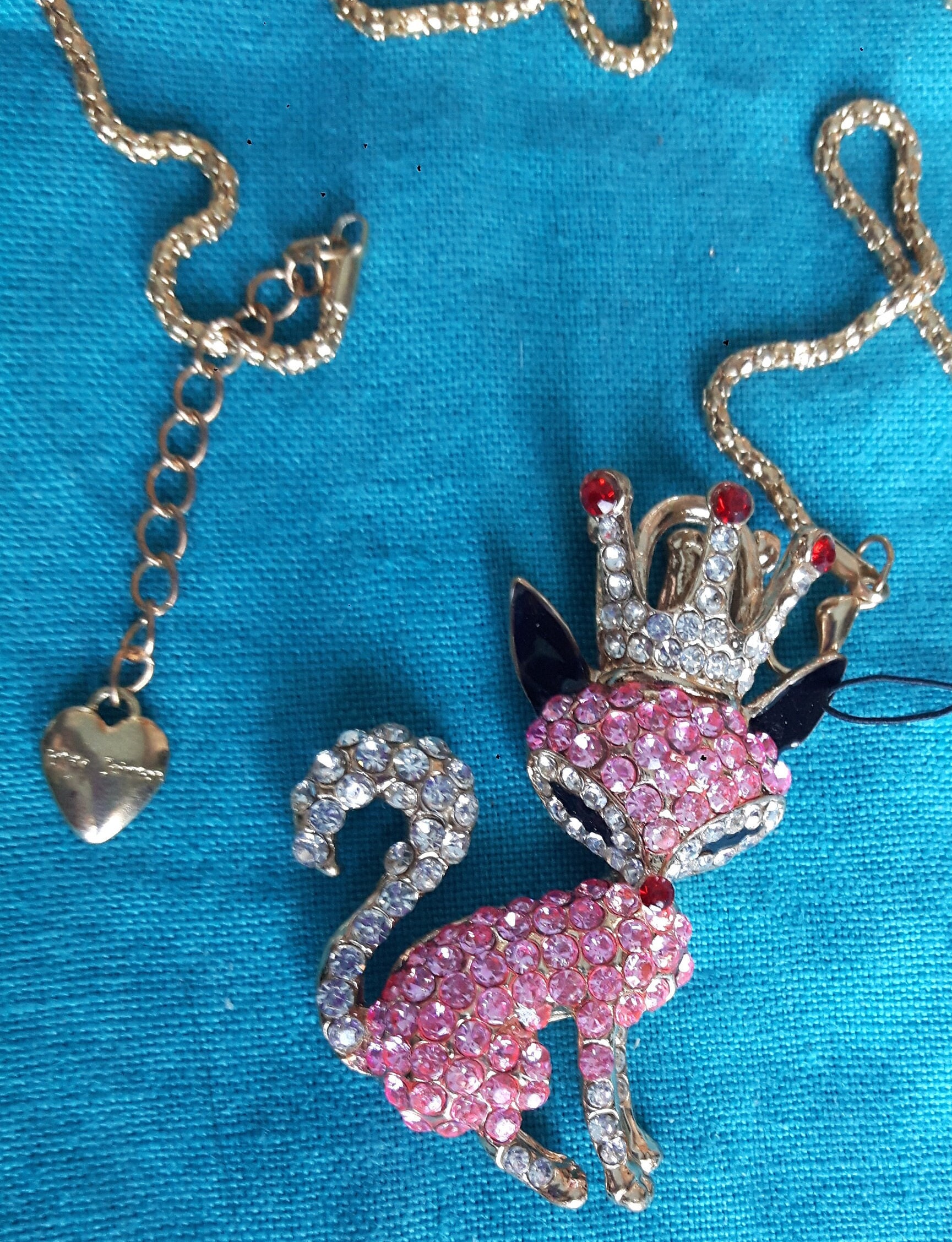 Betsey Johnson Pink Sparkly Rhinestone Crown Cat Fox Pendant Necklace NWT |  eBay