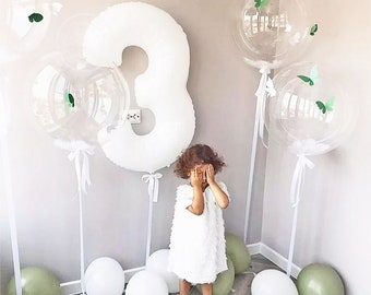 40&quot; Number Foil Balloon in White, party decoration, age birthday, anniversary, years, Free and FAST SHIP