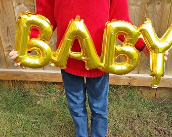 Baby letters balloon in Gold OR Silver baby shower decoration just inflate with air self-sealing