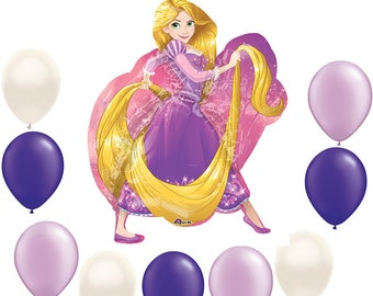 10 Balloons, Rapunzel, Princess party decoration with 9 latex, pearl purple, lavender, pearl white and curling ribbon