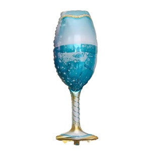 36" Berry Blue Wine Glass Foil Balloon, Goblet, Champagne, Cheers, party decoration, make a toast, celebrate, Free and FAST SHIP