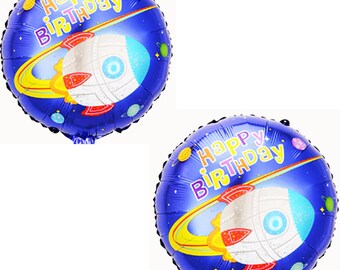 DOS globos de aluminio de 18" con forma de nave espacial de Feliz Cumpleaños, cohete, explosión, decoración para fiesta en el espacio exterior. ENVÍO RÁPIDO y GRATIS.