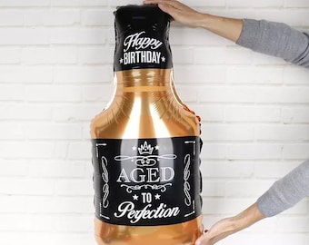 ONE 25" Aged to Perfection Bottle of Bourbon foil balloons, happy birthday, girls weekend, cheers toast, whiskey,  FAST SHIP