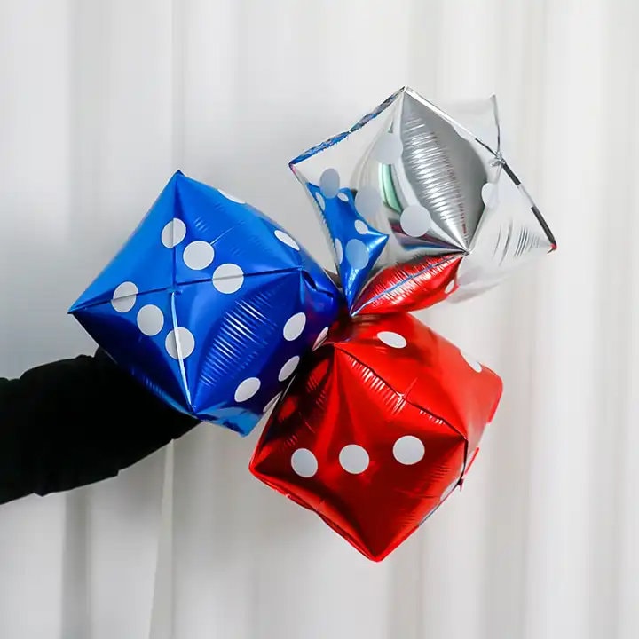 GARVALON 12 Cubos De Globos Inflables De Dados Para Fiestas Temáticas, Paquete De 20 Unidades De Papel De Aluminio Para Decoración Nocturna De Juegos