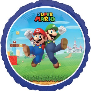 TWO 18&quot; Super Mario Blue Background, Nintendo game, character party decoration, Mario brothers, free and FAST SHIP