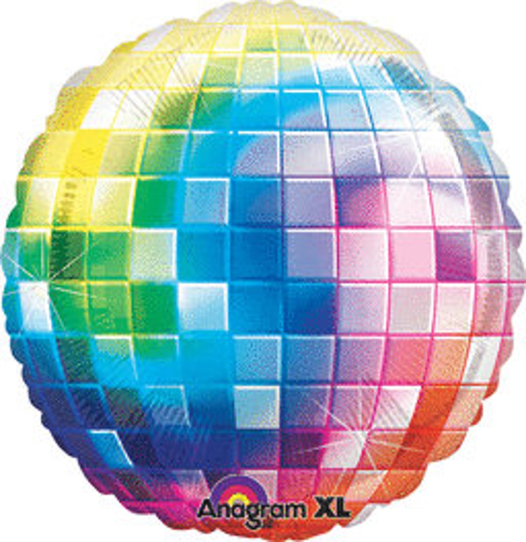 Disco Fever Two-Sided Round Foil Helium Balloon - Inflated Balloon