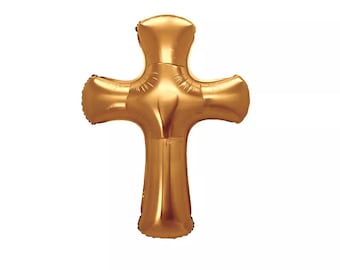 Globo de aluminio con cruz dorada de 86 cm (34"), fe, espiritualidad, Dios, Señor, Jesús, Rey de Reyes, envío gratis y rápido.