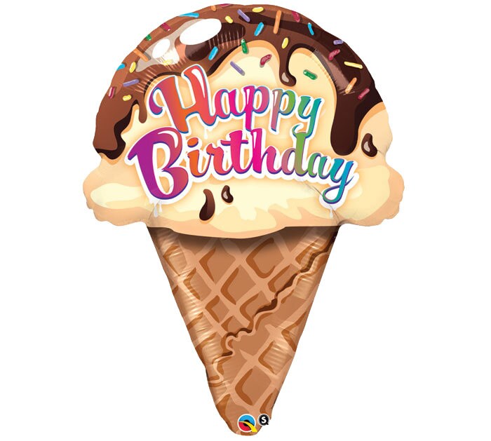 27" Ice Cream Cone Happy Birthday foil balloon, dessert party, food shape, Free and FAST SHIP