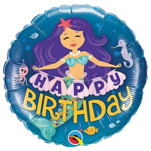 TWO 18&quot; Mermaid with purple hair, Happy Birthday, party decoration, Under the Sea Balloon