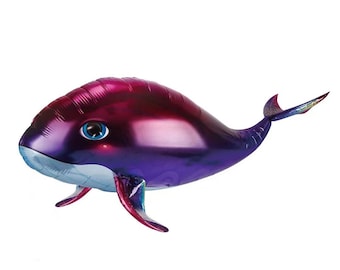 Globo de aluminio de ballena oceánica morada de 39", decoración para fiestas tropicales, cumpleaños, bajo el mar, envío gratis y rápido.