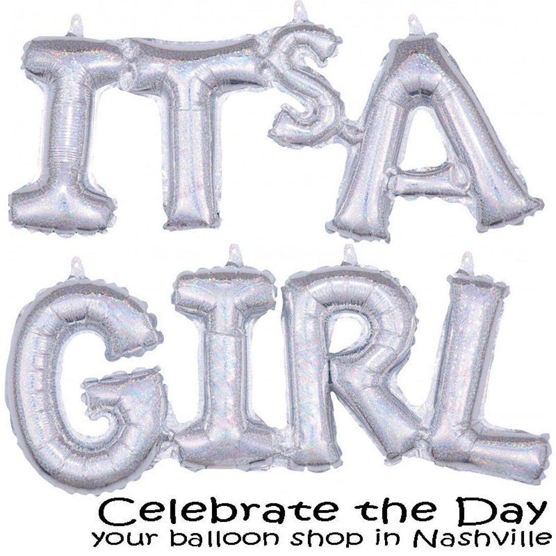 It's a Girl Script Foil Balloons, Holographic Silver, Word Balloons ...