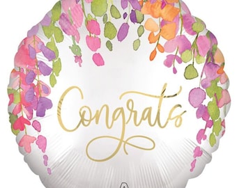 TWO Congrats script Floral 18" foil balloons, elegant design, party decoration, congratulations, Free and FAST SHIP